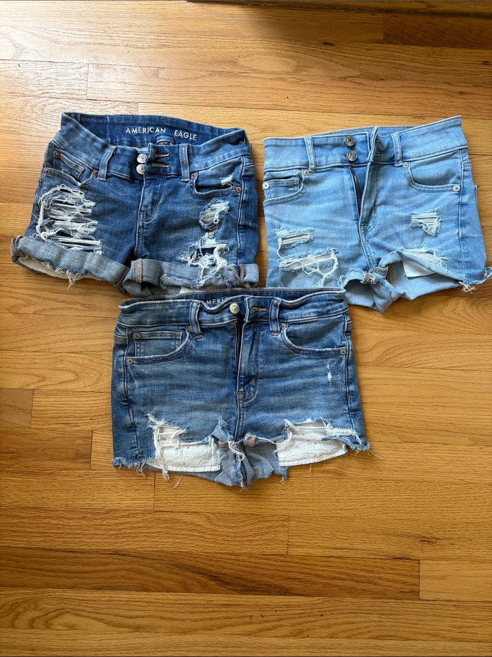 American Eagle Outfitters Women's Distressed Denim Shorts - Blue